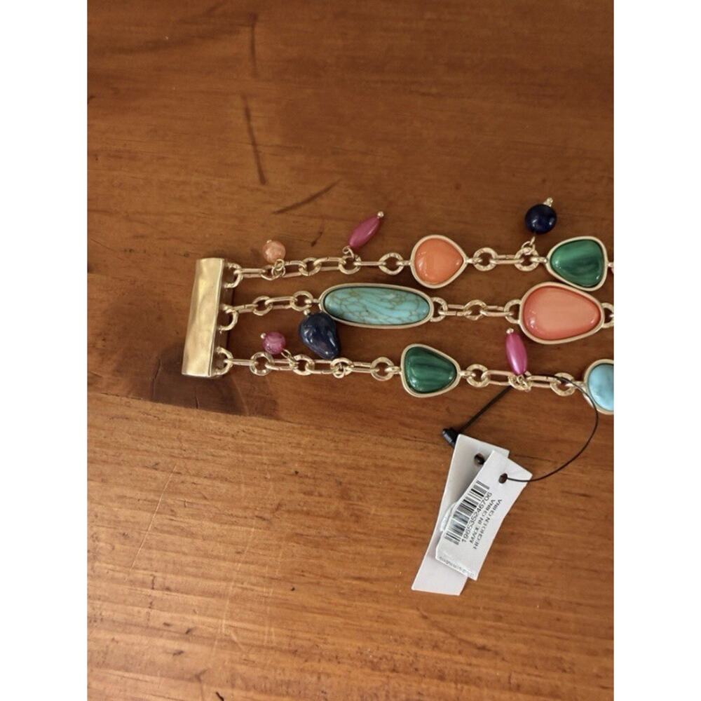 Chico’s NWT Gold Tone Multi Strand Bracelet Colorful Stones Magnetic Clasp - Picture 3 of 12